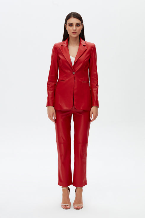 Firebrick vegan leather flared trouser